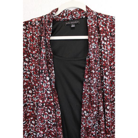 Sara Michelle Metallic Bell Sleeves Blouse Under Tank Women L Boho Black Red - Picture 3 of 10